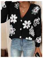 Load image into Gallery viewer, SHENHE Women's Floral Print Button Down Cardigan V Neck Drop Shoulder Knit Outerwear Black Medium
