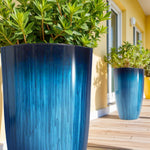 Load image into Gallery viewer, Worth Garden 23.5" H. Large Plastic Planters - Set of 2 Gradient Blue Glossy Smooth Finish - Tall Plant Pots for Indoor &amp; Outdoor Use - Decorative Lightweight Flower Pot for Front Porch, Patio, Deck
