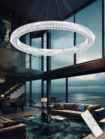 Load image into Gallery viewer, IDEQUY Modern Crystal Chandelier Dimmable LED 47.5&quot; Ring Pendant Light Adjustable Round Chrome Crystal Chandelier Light Fixtures for Dining Room Living Room
