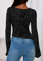 Load image into Gallery viewer, PRETTYGARDEN Women Long Sleeve Floral Mesh Tops Blouse 2025 Fall Trendy Boat Neck Ruched Fitted Shirt Going Out Date Outfits (Black,Medium)

