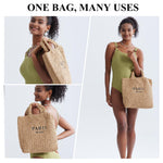 Load image into Gallery viewer, Straw Beach Bag for Women Trendy Summer Woven Tote Bag Packable Straw Purses and Handbags for Vacation Holiday (S-Khaki)
