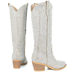 Load image into Gallery viewer, SOVANYOU Rhinestone Boots Cowboy Sparkly Boots for Women Silver Bling Boots Glitter Western Cowgirl Tall Boots Pointed Toe Crystal Knee High Boots
