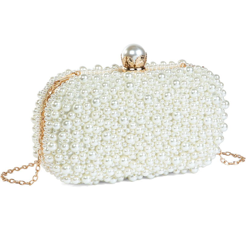 YYIHER Pearl Clutch Purses for Women - White Evening Handbags Beaded Wedding Bridal Clutch for Parties Prom
