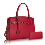 Load image into Gallery viewer, Designer Classic Top Handbags For women, Shoulder Purses For Ladies, Adjustable Strap Work Satchel with Wallet, RED
