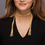 Load image into Gallery viewer, Ross-Simons Italian 18kt Gold Over Sterling Silver Mesh Tie Necklace. 32 inches
