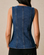 Load image into Gallery viewer, EZAPINE Women's Metal Button Front Denim Tank Top Sleeveless Square Neck Slim Fit Jean Vest
