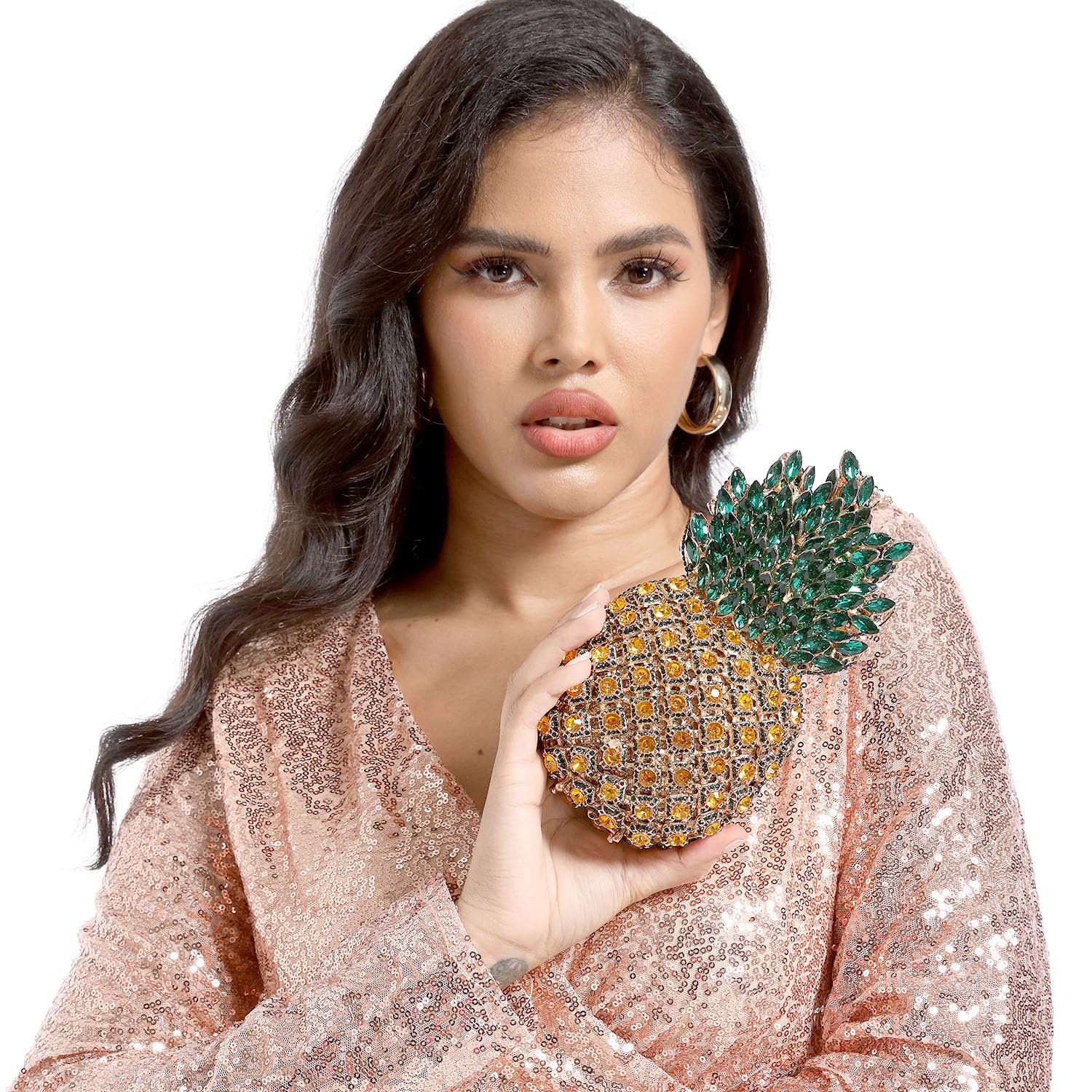 Boutique De FGG Pineapple Crystal Evening Bags and Clutches for Women Formal Dinner Purses Party Rhinestones Handbags (Multicoloured 1,Mini)