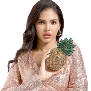 Boutique De FGG Pineapple Crystal Evening Bags and Clutches for Women Formal Dinner Purses Party Rhinestones Handbags (Multicoloured 1,Mini)