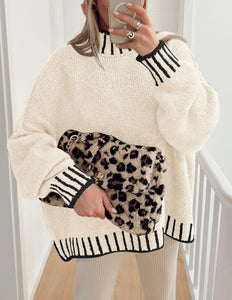 PRETTYGARDEN Women's 2025 Fall Oversized Pullover Sweaters Long Sleeve Mock Neck Chunky Knit Jumper Tops Winter Clothing (White,Medium)