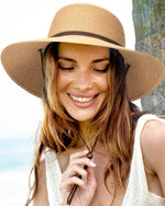 Load image into Gallery viewer, FURTALK Womens Wide Brim Sun Hat with Wind Lanyard UPF Summer Straw Sun Hats for Women Khaki
