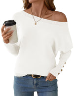 Load image into Gallery viewer, Micoson Womens Off Shoulder Sweater Tops Fall Outfits Fashion 2025 Oversized Knit Long Sleeve Crochet Pullovers White XL
