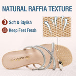 Load image into Gallery viewer, Vepose Women's Nude Heeled Sandals 3 Inch Chunky Block Raffia Heels - Rhinestone Strappy Square Open Toe Slip On Shoes for Casual Dressy Daily Wear Wedding Prom, Size 9 US (CJY6122 apricot 09)
