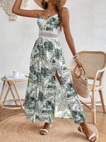 Load image into Gallery viewer, Women's Hawaiian Maxi Dresses Summer Floral Boho Sleeveless V-Neck Flowy Beach Vacation Dresses Spaghetti Straps Green
