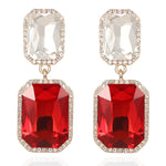 Load image into Gallery viewer, VANGETIMI Vintage Rhinestone Statement Earrings Fancy Big Crystal Rectangle Drop Dangle Earrings Evening Prom Pageant Jewelry Earrings for Women (Red-clear)
