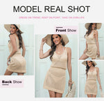 Load image into Gallery viewer, Dokotoo Women&#39;s Swimwear Cover Ups 2025 Summer Scoop Neck Sleeveless Bathing Suit Crochet Hollow Out Spaghetti Straps Cruise Resort Wear Outfits Beach Dresses for Women Apricot Medium
