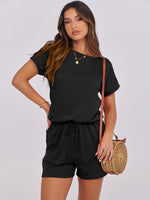 Load image into Gallery viewer, ANRABESS Rompers for Women Summer 2025 Casual Dressy One Piece Tshirt Short Pants Jumpsuit Beach Vacation Outfit Clothes A233-hei-M Black
