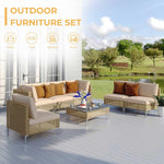 Load image into Gallery viewer, Grand patio 7-Piece Wicker Patio Furniture Set, Boho Outdoor Conversation Set Sectional Sofa with Water Resistant Thick Cushions and Coffee Table, Beige
