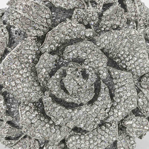 Boutique De FGG Round Rose Flower Crystal Clutch Purses for Women Formal Evening Bags Wedding Clutch Bag Party Handbags,Mini,Silver