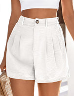 Load image into Gallery viewer, PRETTYGARDEN Womens Shorts Casual 2026 Summer Elastic High Waist Zipper Button Tailored Shorts Pleated Beach Vacation Clothes (White,Medium)
