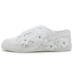 Load image into Gallery viewer, Elivandon 16054 Wedding Shoes Bridal Sneakers Flats Bride Tennis Shoes Flowers Lace Sneakers Colour Ivory,Size 9 B(M) US/40 EU
