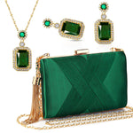 Load image into Gallery viewer, Jadive 3 Pcs Clutch Purses for Women Handbag Evening Purses Bag for Wedding Vintage Banquet Handbag Earrings Necklace Set(Emerald Green)
