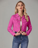 Load image into Gallery viewer, luvamia Womens Fashion Long Sleeve Button Down Stretchy Jean Jacket Women Denim Jacket Pink Denim Jacket Lightweight Jacket Women Women Jacket Hot Pink Size Medium Fits Size 8 / Size 10
