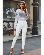 Load image into Gallery viewer, GRAPENT Business Casual Women's Clothing High Waist Tummy Control Jeggings Jeans High Waist Stretchy Pants Trendy Off White Medium Size 8 10
