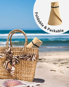 FURTALK Sun Visor Hats for Women Wide Brim Straw Ponytail Summer Beach Hat UV UPF Packable Foldable Travel Khaki
