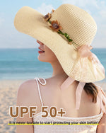 Load image into Gallery viewer, Beach Hats for Women, Wide Brim Sun Straw Hat for Women, Sun Hat UPF 50+ UV Protection
