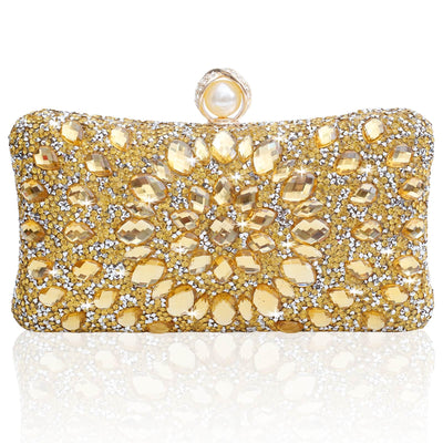 YAPAIOU Sparkly Women's Evening Clutch Purses Rhinestone Bag Luxury Handbags For Weddings Formal Prom Party(Glod)