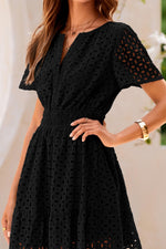 Load image into Gallery viewer, PRETTYGARDEN Womens 2025 Summer Short Dress V Neck Short Sleeve A Line Hollow Out Lace Ruffle Cute Casual Beach Party Dresses (Black,Small)
