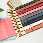 Load image into Gallery viewer, Ovekaut Women Skinny Leather Belt Solid Color Alloy Turn Lock Adjustable Waistband for Dresses Jeans Coats (Red-Gold)
