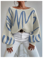 Load image into Gallery viewer, BEAUDRM Women&#39;s Lantern Sleeve Sweater Graphic Boat Neck Drop Shoulder Long Sleeve Oversized Pullovers Jumper Top Beige Medium

