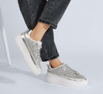Load image into Gallery viewer, LUCKY STEP Platform Glitter Sneakers for Women Fashion Sparkly Bling Shiny Low Top Tennis Sneakers Faux Leather Casual Walking Shoes(Silver Glitter,10)
