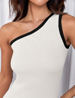 Load image into Gallery viewer, ZESICA Women&#39;s 2025 Summer One Shoulder Bodycon Midi Dresses Casual Sleeveless Ribbed Knit Side Slit Vacation Dress,White,Medium
