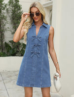 Load image into Gallery viewer, POTILI Denim Dress for Women Sleeveless Jean Dress V Neck A Line Bow Tie Front Casual Mini Dresses with Pockets 2025 Blue
