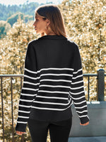 Load image into Gallery viewer, LILLUSORY Women&#39;s Quarter Zip Striped Oversized Sweater 2025 Mock Turtleneck Fall Fashion Outfit Black-White M
