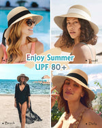 Load image into Gallery viewer, FURTALK Womens Beach Sun Straw Hat UV UPF 80+ Travel Foldable Brim Summer UV Hat Mixed Beige
