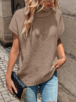 Load image into Gallery viewer, WDIRARA Women's Turtleneck Cap Sleeve Sweater Vest Pullover Knitted Top Loose Oversized Knitwear Khaki Small
