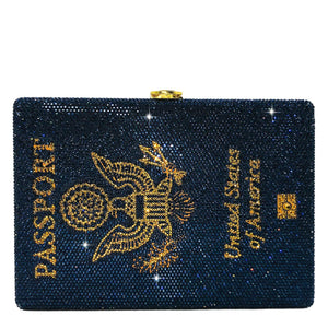 Boutique De FGG Retro Crystal Clutch Purses for Women Luxury Rhinestone Evening Bag Novelty Formal Party Clutch Handbag,Mini,Navy American Passport