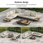 Load image into Gallery viewer, homary 6 Piece Aluminum &amp; Teak Outdoor Sofa Set, Patio Sofa Seat L-Shaped Outdoor Sectional Sofa Set with Adjustable Backrests, Waterproof, Fade Resistant Cushions Ideal for Patios &amp; Balconies,Beige
