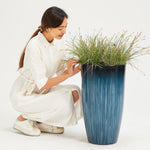 Load image into Gallery viewer, Worth Garden 23.5" H. Large Plastic Planters - Set of 2 Gradient Blue Glossy Smooth Finish - Tall Plant Pots for Indoor &amp; Outdoor Use - Decorative Lightweight Flower Pot for Front Porch, Patio, Deck
