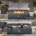 Load image into Gallery viewer, UPHA 56-inch Outdoor Propane Gas Fire Pit Table 50000 BTU Iron Rectangle Firepit for Outside Patio with Tank Hidden Table, Wind Guard, Removable Lid, Blue Glass Rocks, Rain Cover, Grey
