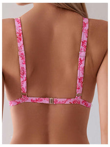 ZAFUL Women's 2 Piece Floral Print Swimsuit Triangle String High Cut Bikini Sets Bathing Suit(2-Pink, M)