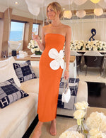 Load image into Gallery viewer, ZESICA Women's Summer Strapless Bodycon Maxi Dress 2026 Ribbed Knit Backless Floral Tube Cocktail Party Long Dresses,Orange,Large
