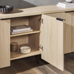 Load image into Gallery viewer, Walker Edison Modern Reema Scandinavian Fluted 4-Door Kitchen Storage Sideboard Buffet Cabinet Console, 69 Inch, Coastal Oak
