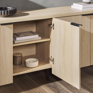 Walker Edison Modern Reema Scandinavian Fluted 4-Door Kitchen Storage Sideboard Buffet Cabinet Console, 69 Inch, Coastal Oak