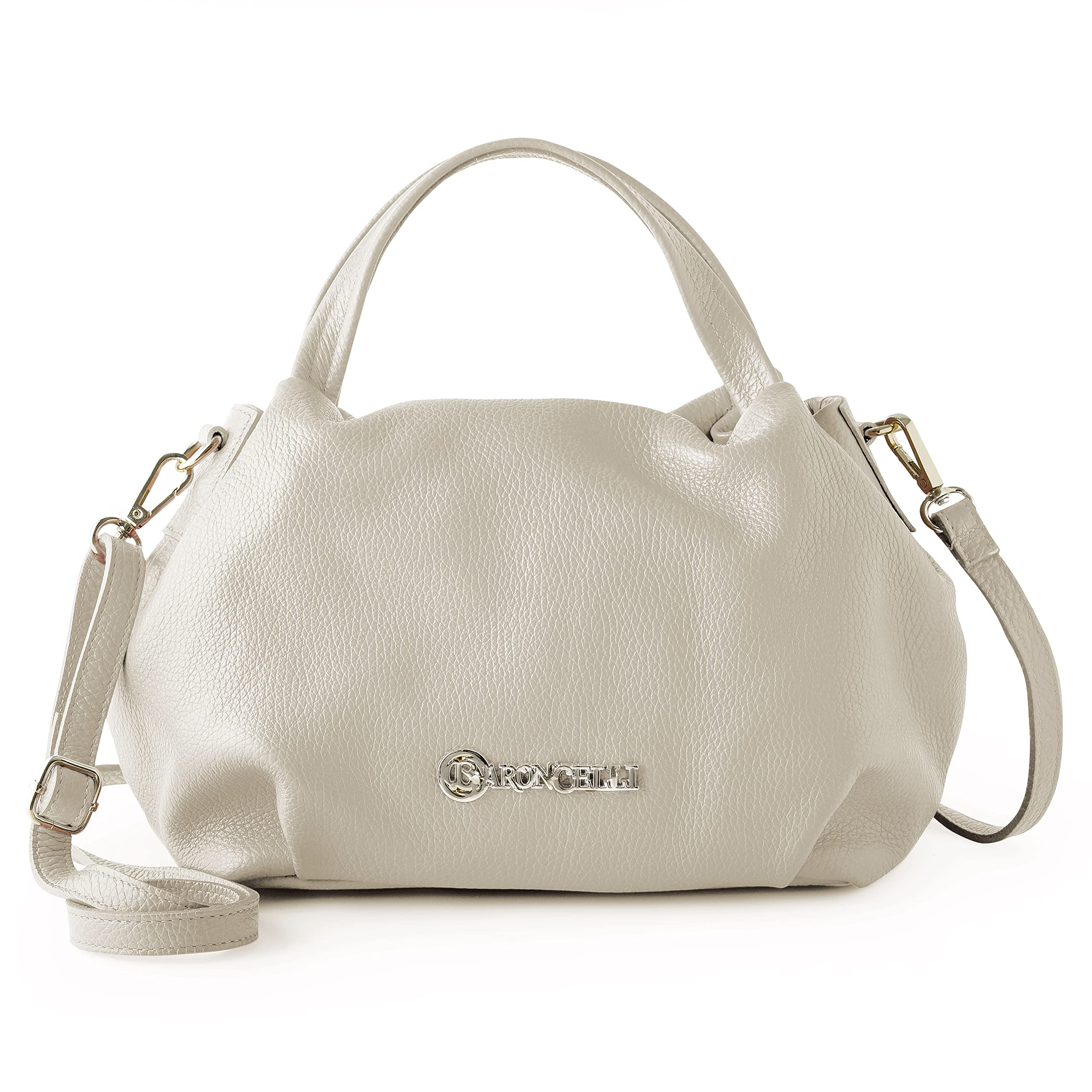 Baroncelli Italian Beige Leather Purse for Women Genuine Soft Leather Medium Size Shoulder Crossbody Bag Made in Italy