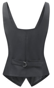 Foucome Womens Suit Vest Double Breasted V-Neck Fashion Dressy Casual Waistcoat Vest for Women (Grey, M)
