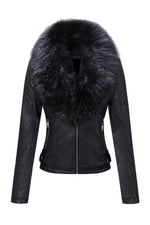 Load image into Gallery viewer, Bellivera Women's Faux Leather Short Jacket Moto Sherpa-Lined Coat with Removable Fur Collar 9201 Black L
